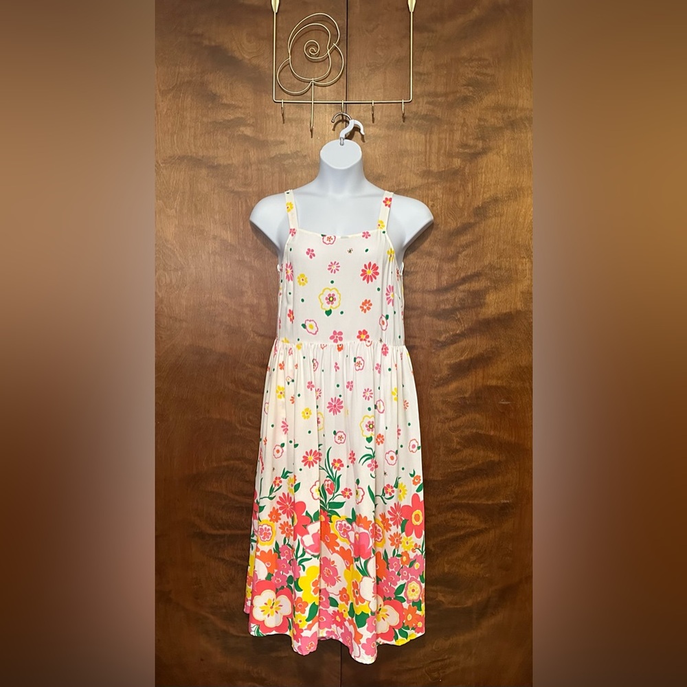 Mister Zimi Sleeveless "Sophie" Midi Dress Womens 14 White Floral Print Wedding
